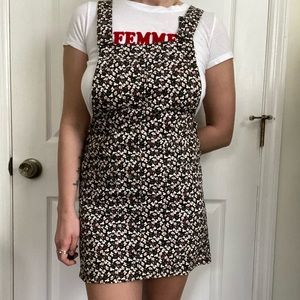 floral print overall jean dress